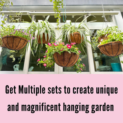 LaLaGreen Hanging Planters with Coco Liners (12 Inch, 3 Pack) Hanging Baskets for Plant Outdoor, Hanging Plant Pot Flower Metal Wire Round Holder Hanger Hook Chain Deck Porch Garden Balcony Boho Decor