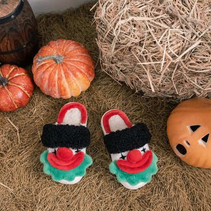 XIXITIAO Halloween Christmas Slippers, Cozy Memory Foam Fuzzy Slipper for Women Men, Comfy Womens House Slippers, Warm Winter Funny Clown House Bedroom Shoes for Woman Indoor, Size 9(Red)