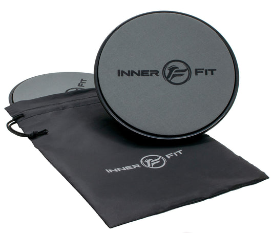 InnerFit Core Sliders for Working Out - Set of 2 Dual Sided Exercise Sliders Fitness Discs - Durable Strength Slides suitable for carpets and hardwood floors (Black & Grey)