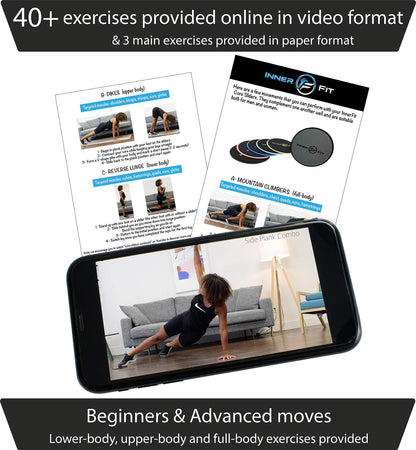 InnerFit Core Sliders for Working Out - Set of 2 Dual Sided Exercise Sliders Fitness Discs - Durable Strength Slides suitable for carpets and hardwood floors (Black & Grey)