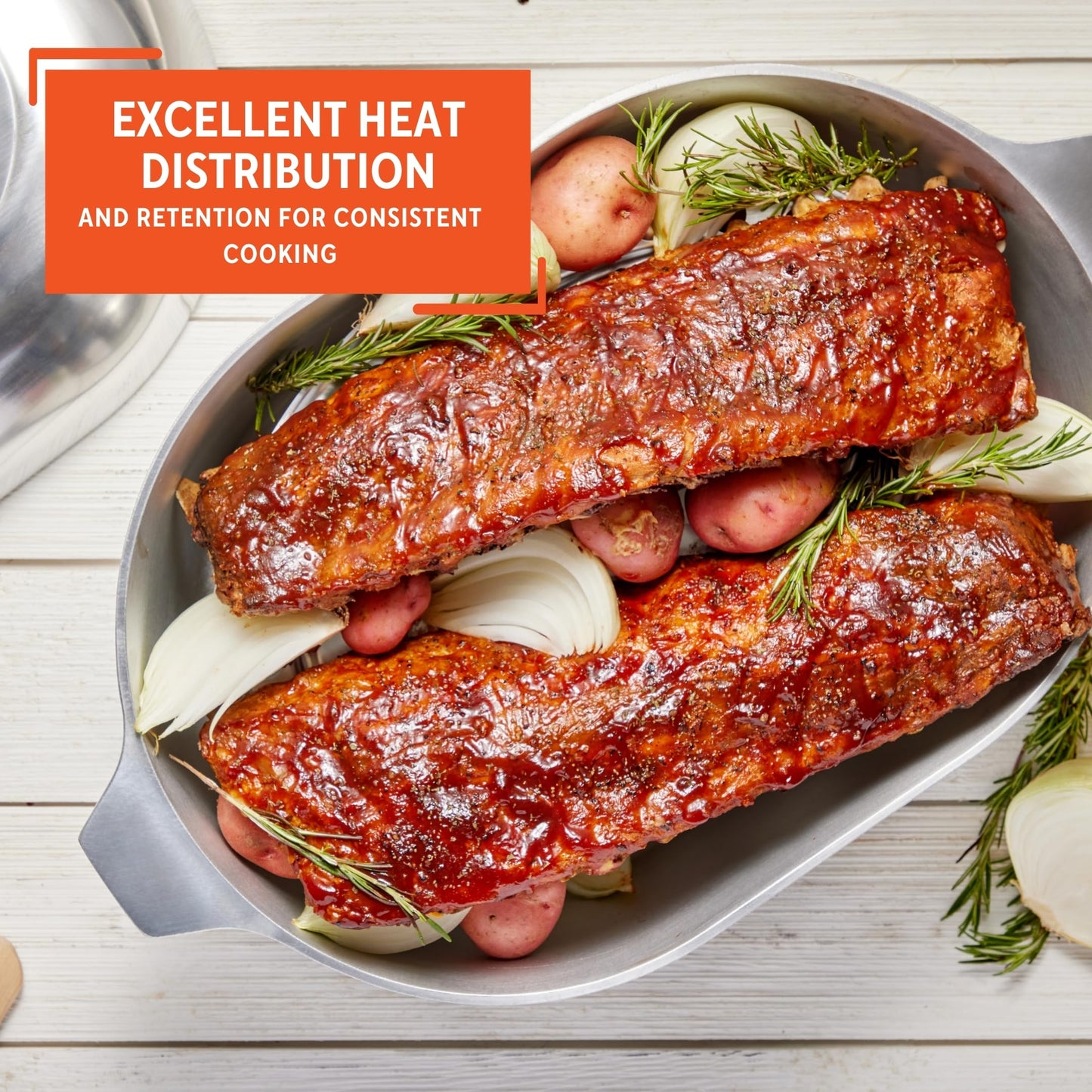 IMUSA USA Heavy Duty Cajun Oval Aluminum Roaster 15, Silver