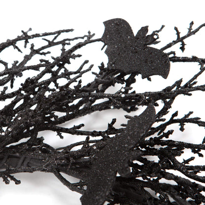 18 Inch Black Bat Wreath with Glitter Bats - Halloween Decorations