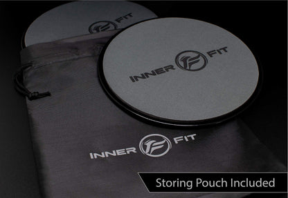 InnerFit Core Sliders for Working Out - Set of 2 Dual Sided Exercise Sliders Fitness Discs - Durable Strength Slides suitable for carpets and hardwood floors (Black & Grey)