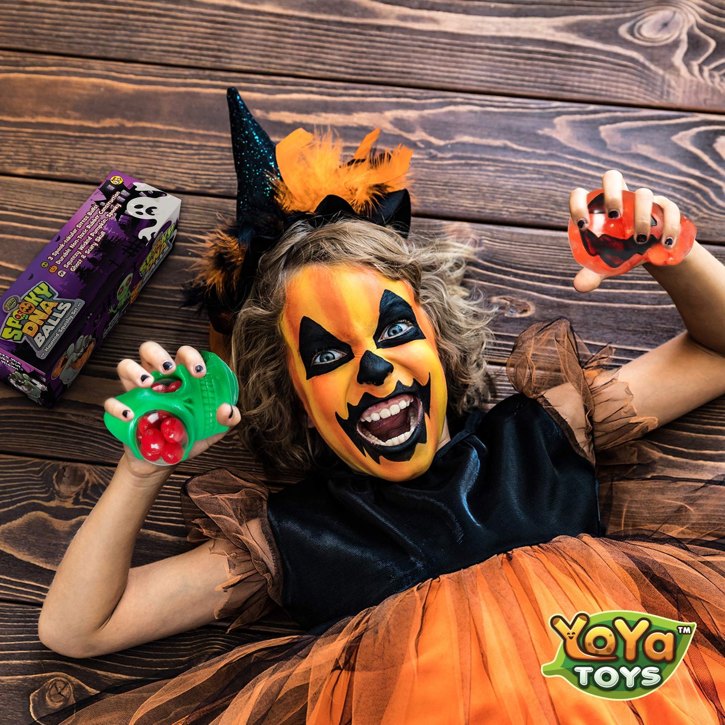 YoYa Toys Spooky DNA Stress Balls (3 Pack) - Halloween Squishy Gift - Pumpkin, Ghost, Skull Squeeze Balls for Kids and Adults - Sensory Fidget Toy - Promote Anxiety, Stress Relief, Calm Focus and Play