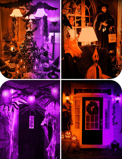Woxeon Orange Light Bulbs Purple Light Bulbs [4 Pack] - A19 LED Orange Bulb Purple Bulb 9W (60W Equivalent) - E26 Base Outdoor for Halloween Party Porch Holiday Decor