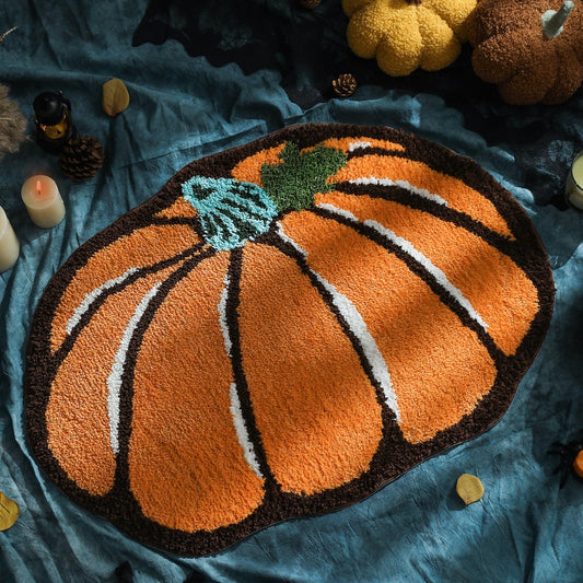 YRXRUS Halloween Pumpkin Bathroom Rugs, Pumpkin Shaped Bath Mat, Machine Washable Orange Rug, Living Bedroom Kids Room for Halloween Decoration, Kitchen Area Rugs 18 x 24 inch