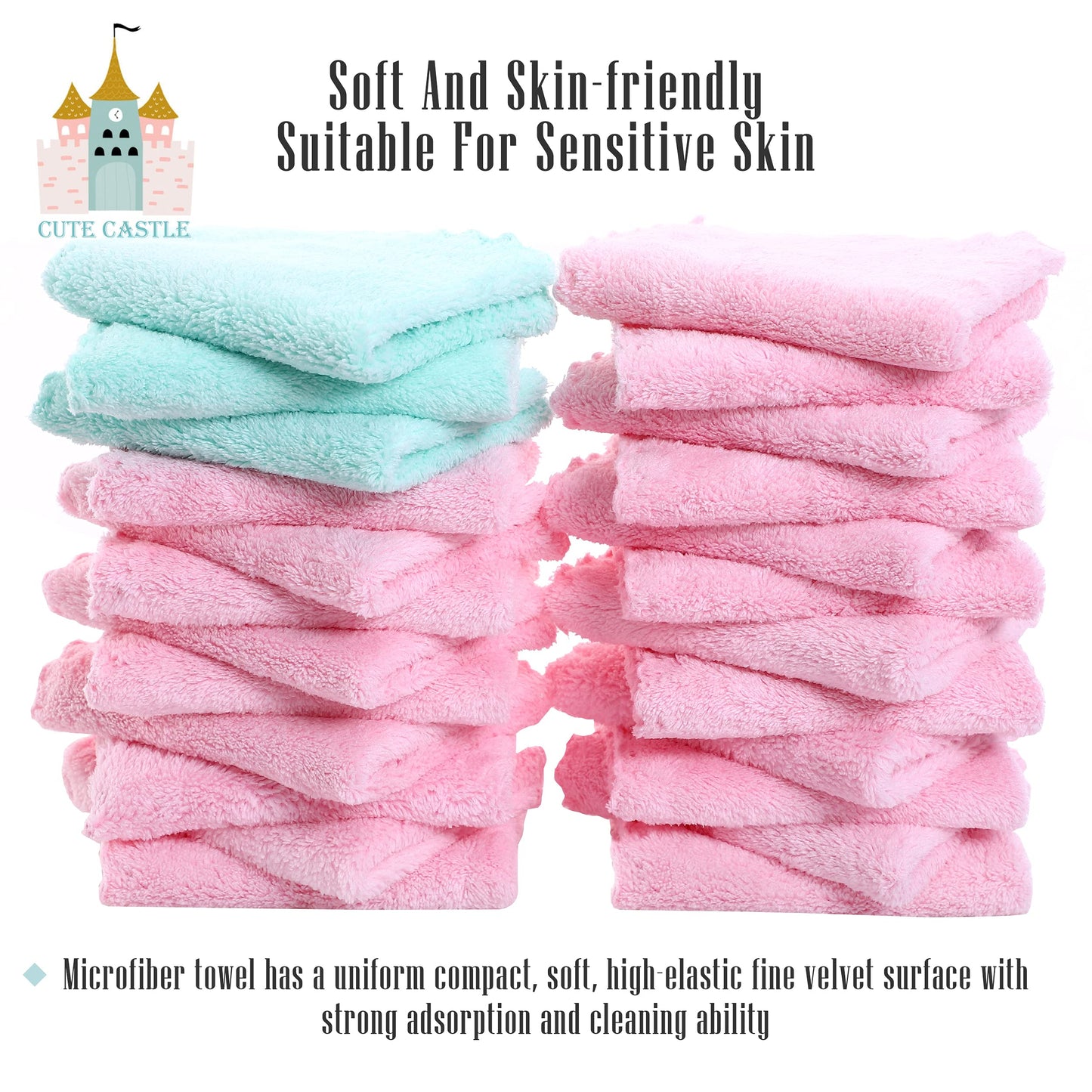 24 Count Premium Soft Makeup Remover Cloths - Microfiber Facial Cloths Fast Drying Washcloths - Highly Absorbent Makeup Remover Towel (Pink-Blue, 7x9 Inch)