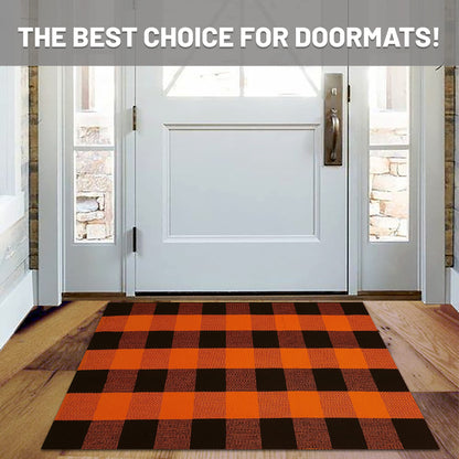 IOHOUZE Fall Buffalo Plaid Check Rug Outdoor Doormat 27.5 x 43 Inches Washable Woven Outdoor Indoor Welcome Mats for Front Door/Farmhouse/Entryway/Home Entrance Black and Orange Outdoor Rug