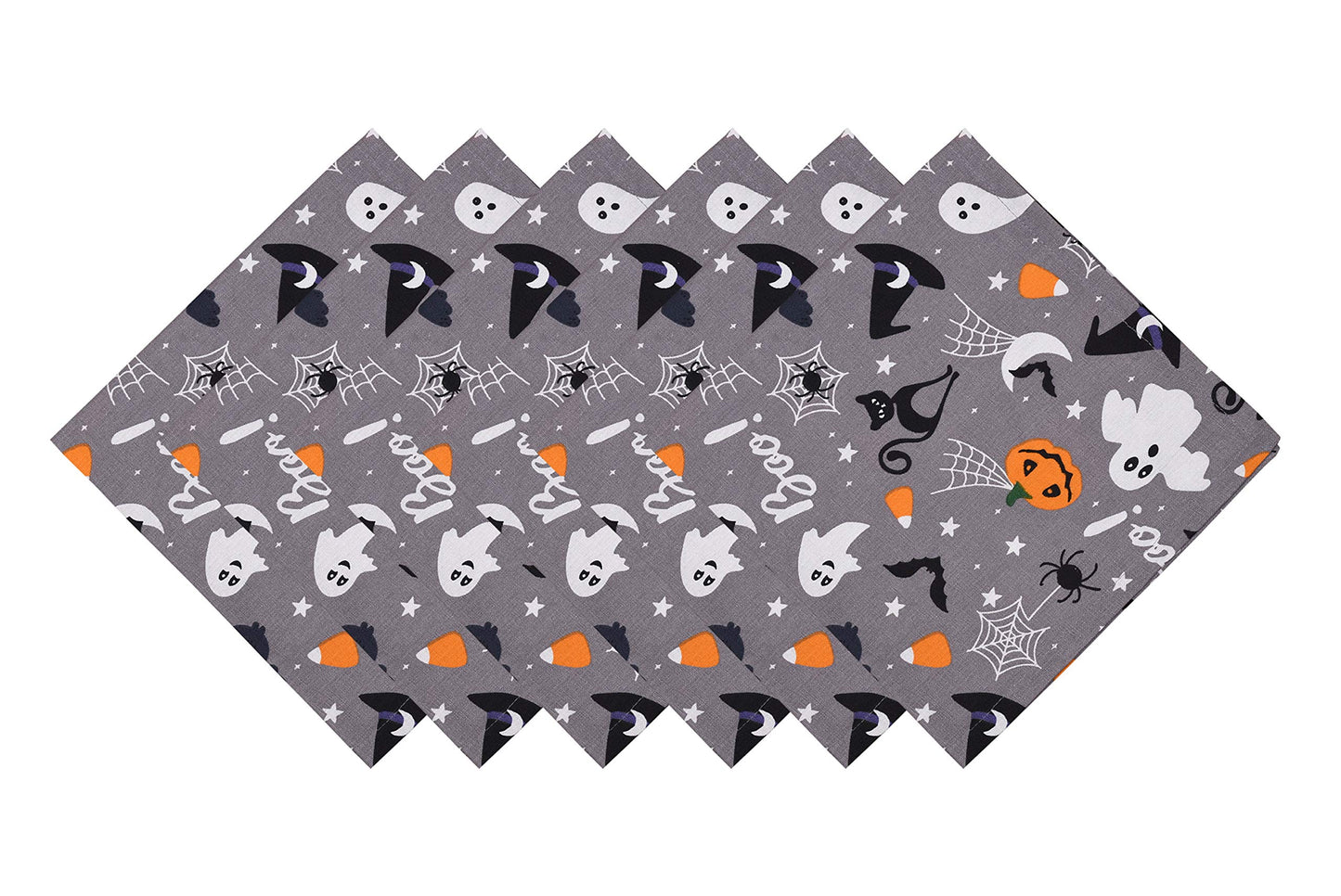 Yourtablecloth 100% Cotton Cloth Dinner Halloween Table Napkins -Soft & Vibrant Napkins 20 x 20 Set of 6 (Ghost)