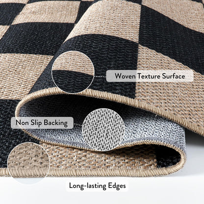 Lahome Checkered Easy Jute Carpet, 3x5 Outdoor Patio Rug Washable Rugs for Entryway Checkerboard Indoor Outdoor Living Room Classroom Carpet, Farmhouse Neutral Non Slip Black Door Mat for Bedroom