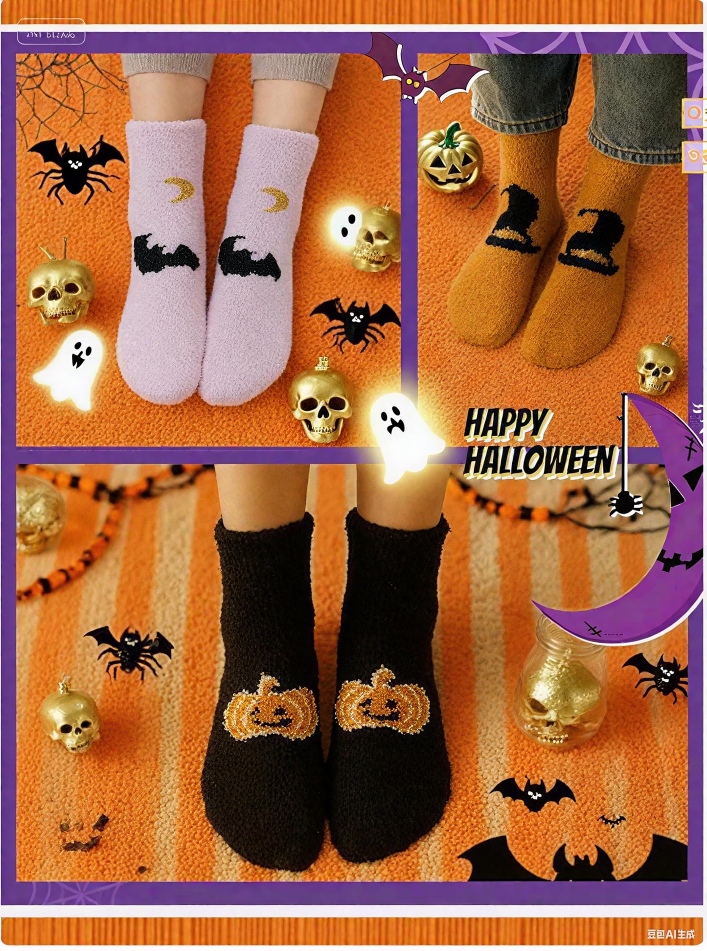 Zando Halloween Women's Fuzzy Socks for Women Slipper Socks - Cozy Fluffy Non-Slip Warm Cloud Soft Cute Thick Comfy,for Home, Hospital, Yoga, Work A 3/Ghost print
