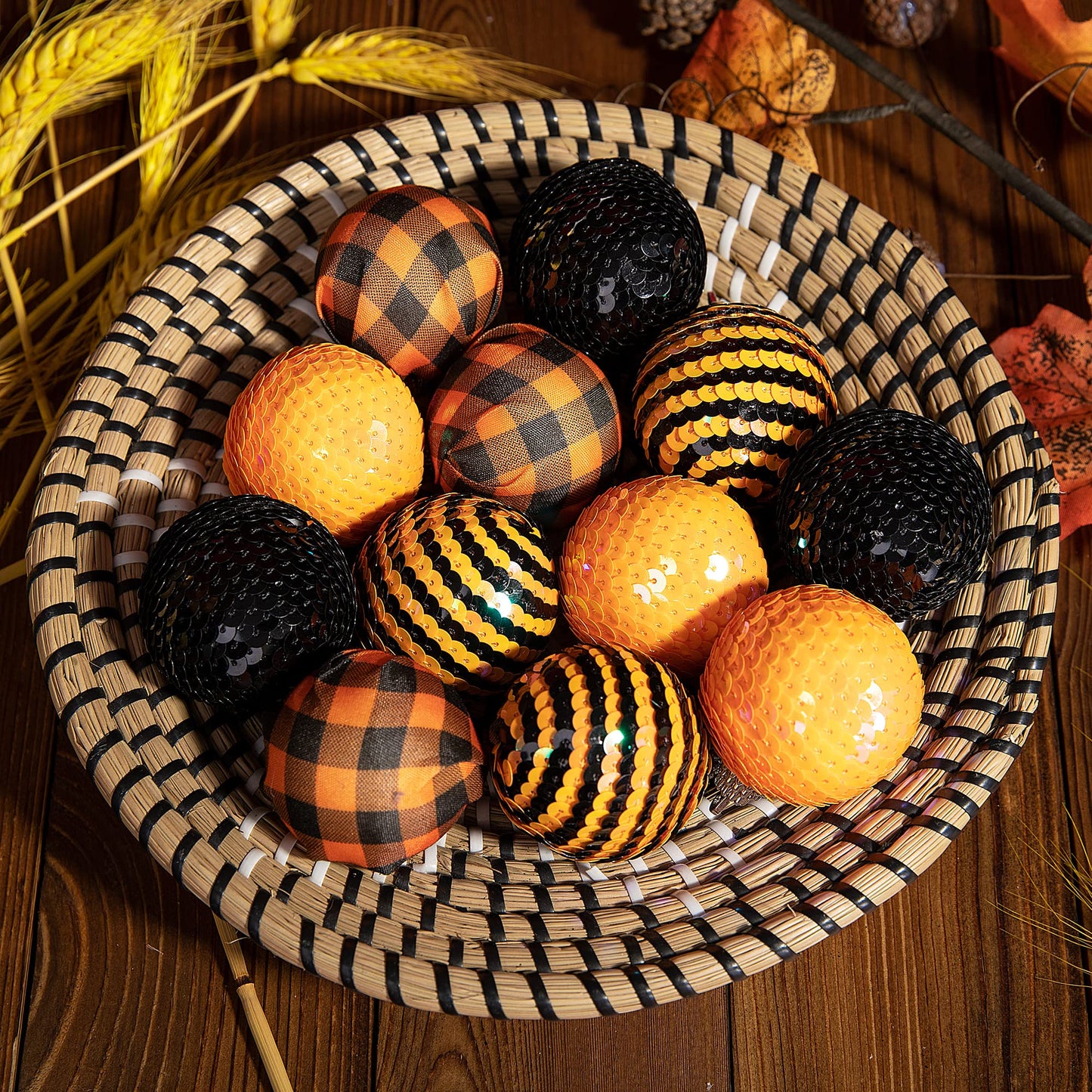 12pcs Halloween Ball Ornaments - 2" Halloween Sequin Hanging Ball - Scary Halloweens Theme Hanging Balls for Wreath Ornaments and Party Decoration