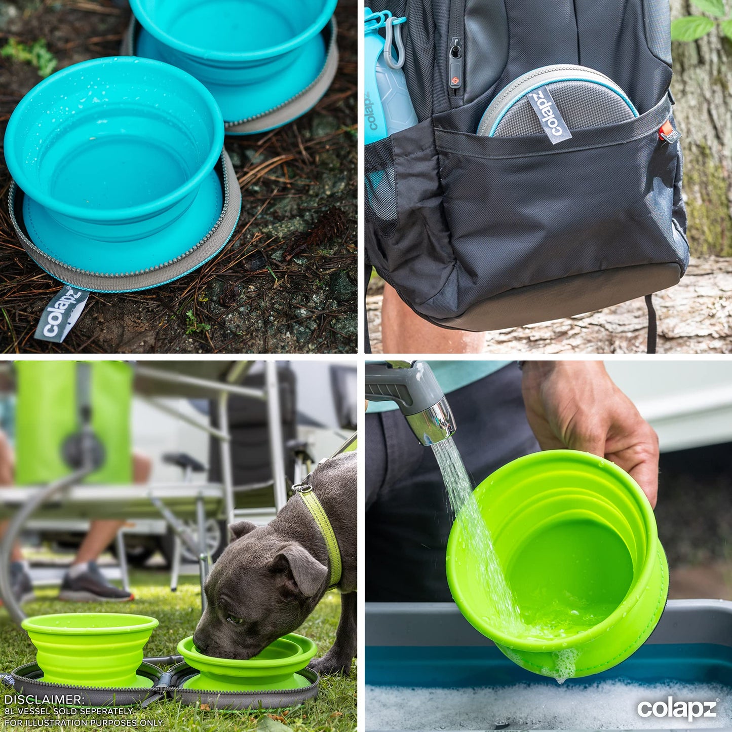 2 x Grey Large Collapsible Dog Bowls for Travel - Collapsible Dog Water Bowl with Case