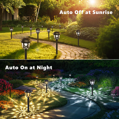 Lomotech Super Bright Solar Pathway Lights - 8 Pack Color Changing Solar Lights Outdoor Waterproof, Solar Garden Lights with Glass Design for Patio Lawn Yard Walkway Driveway (White to Warm White)