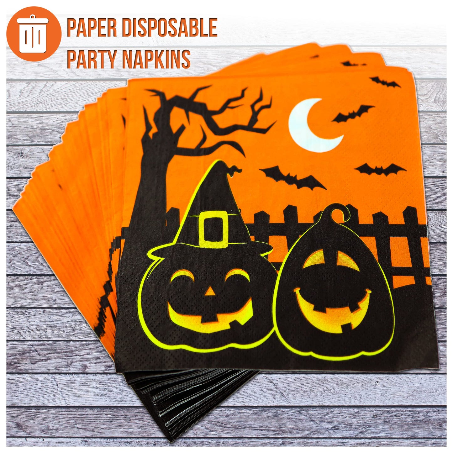 Iconikal 75-Count Disposable Paper Party Napkins, Pumpkin Patch Silhouette, Dinner Size