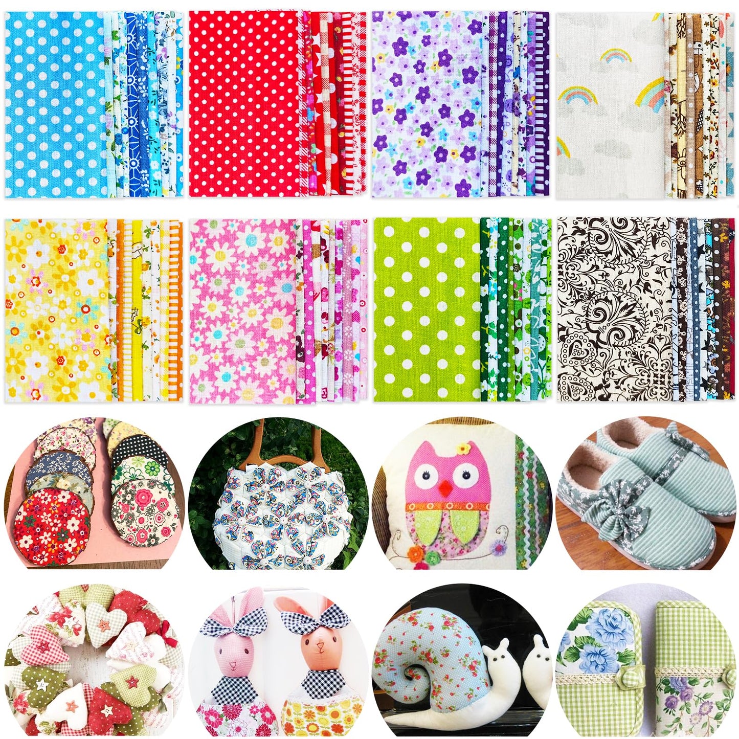 200 Pcs 4" x 4" (10cm x 10cm) Cotton Craft Fabric Bundle Squares,Sewing Scrapbooking Quilting Dot Pattern,DIY Patchwork Fabric Sets for Craft Cloths Handmade Accessories