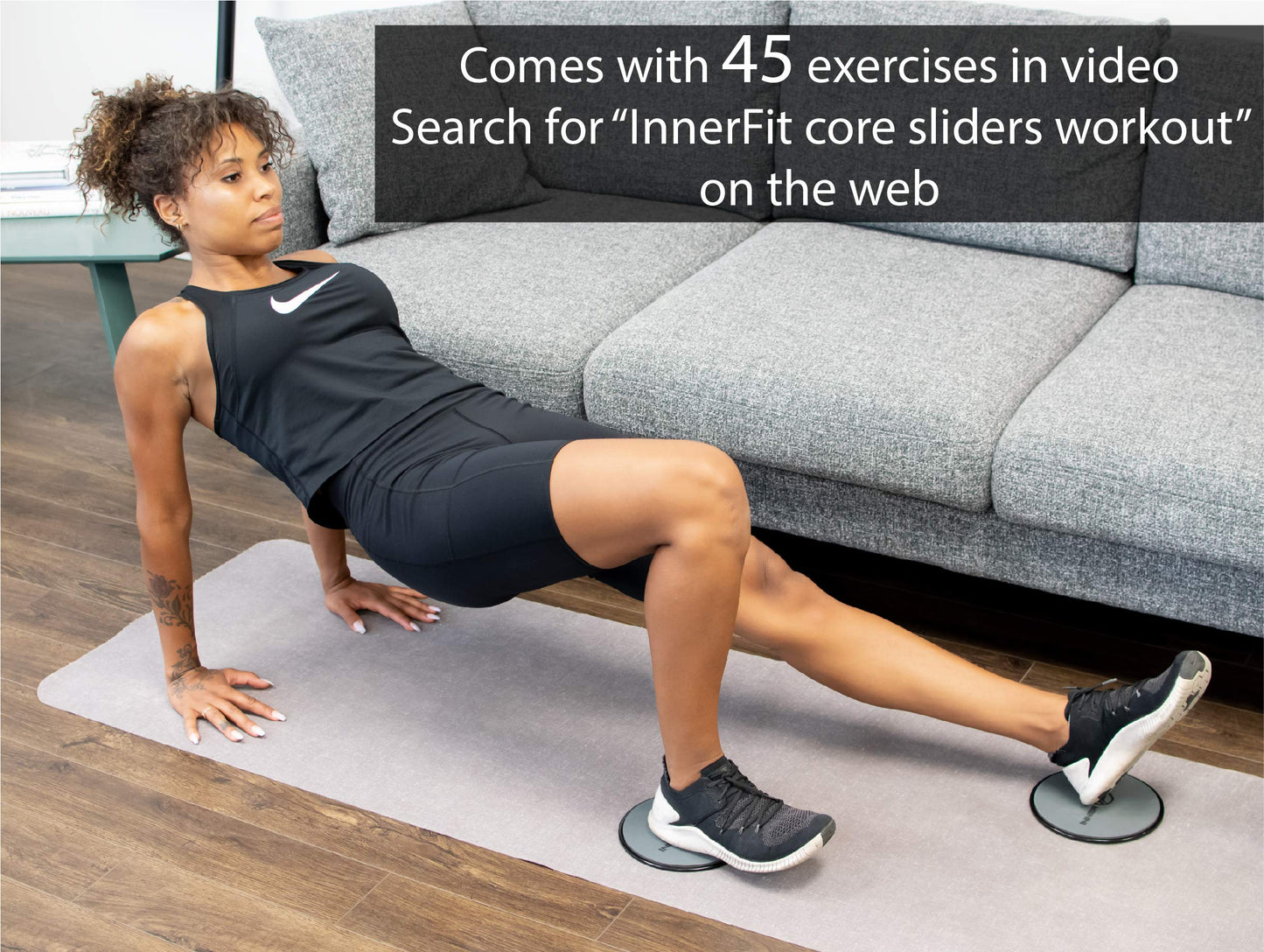 InnerFit Core Sliders for Working Out - Set of 2 Dual Sided Exercise Sliders Fitness Discs - Durable Strength Slides suitable for carpets and hardwood floors (Black & Grey)